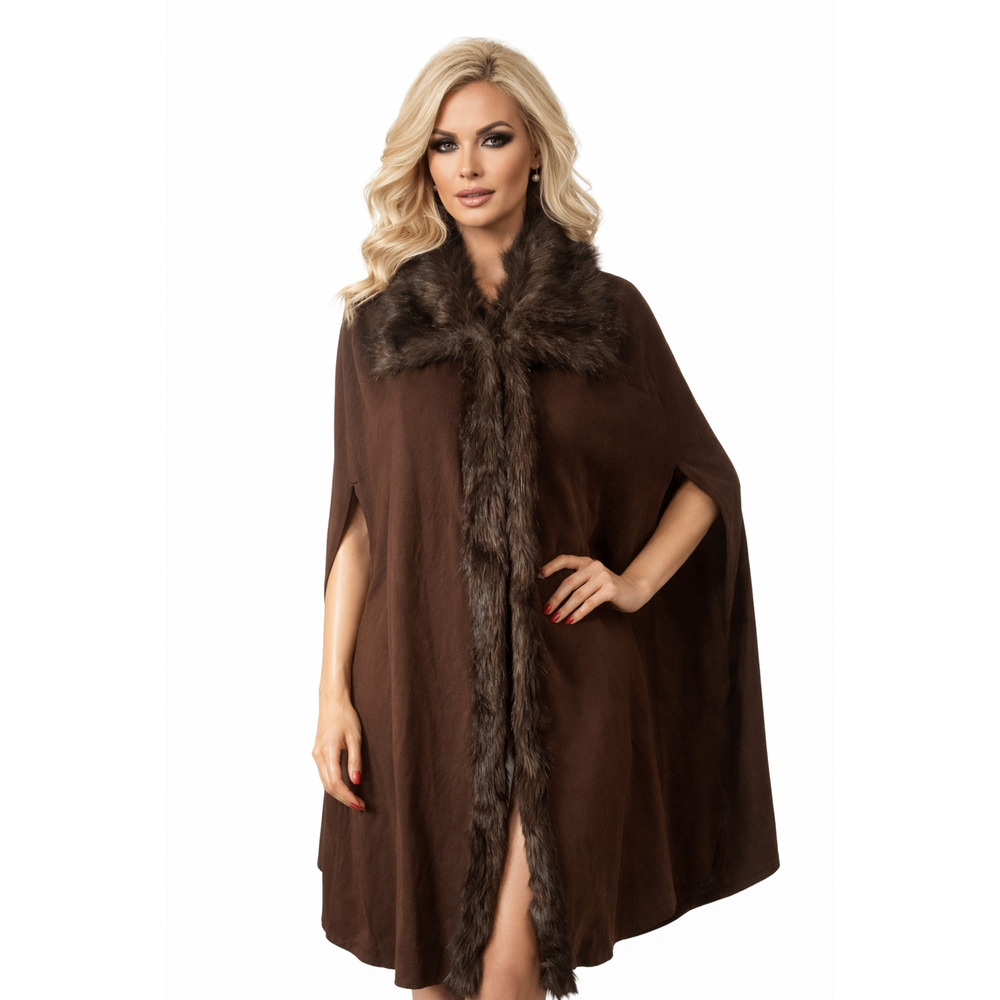 Anthony Original Cape Coat Poncho Womens Large Brown Faux Fur Trim